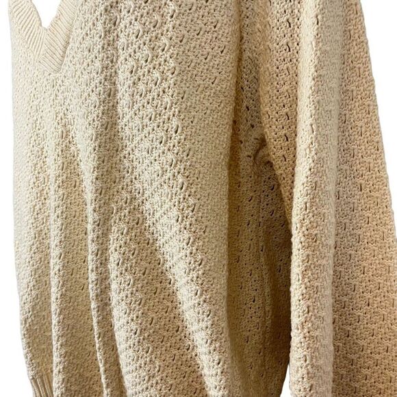 Jantzen Vintage Pointelle Cottagecore Scalloped V-Neck Long Sleeve Sweater XL - Picture 9 of 16